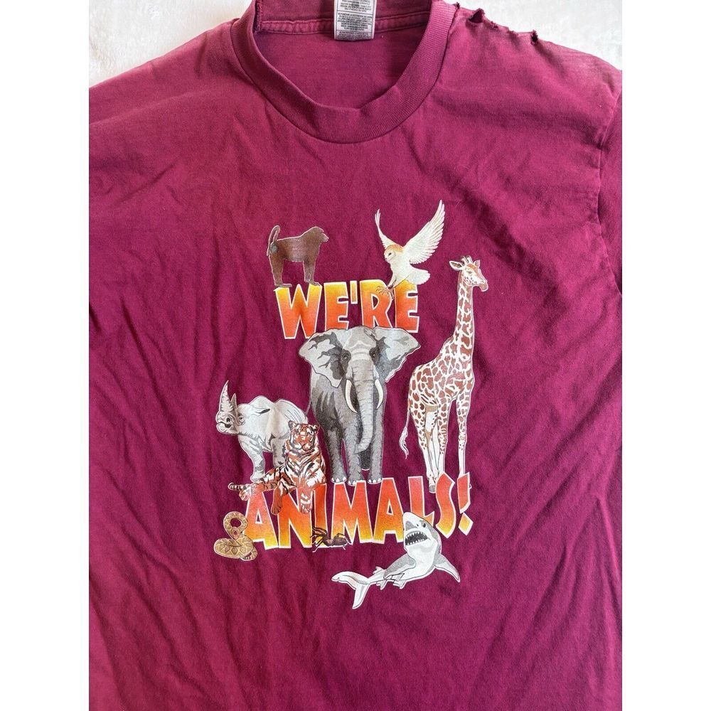 VTG Fruit of the Loom We're The Animals AZAD Short Sleeve Shirt Distressed L * - Picture 2 of 9